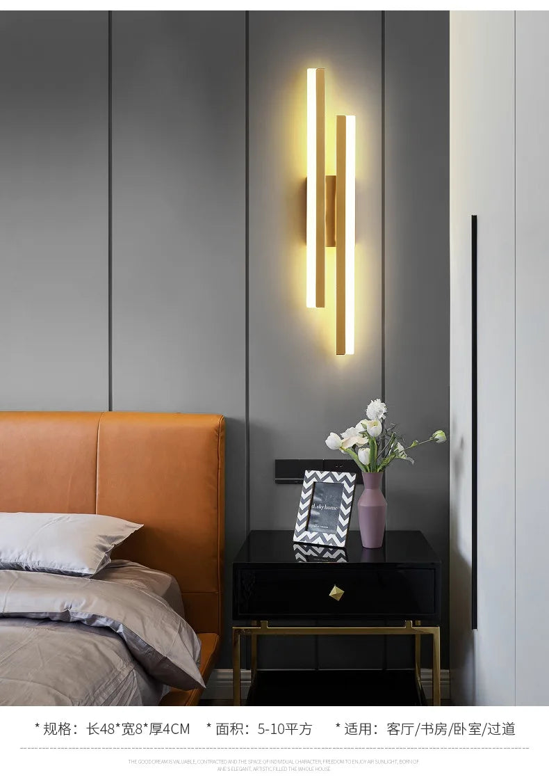 Nordic Dimmable LED Wall Sconce — 3-Color Iron & Acrylic Bedside Lamp in Black or Gold, Left or Right