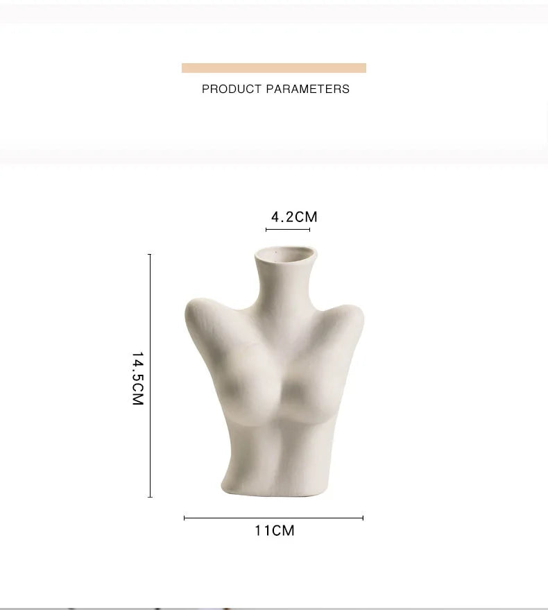 Ceramic Human Form Vase — Nordic Sculptural Body Art Vase for Dried Flowers & Home Decor
