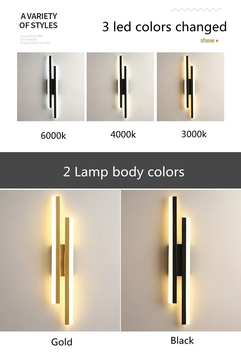 Nordic Dimmable LED Wall Sconce — 3-Color Iron & Acrylic Bedside Lamp in Black or Gold, Left or Right