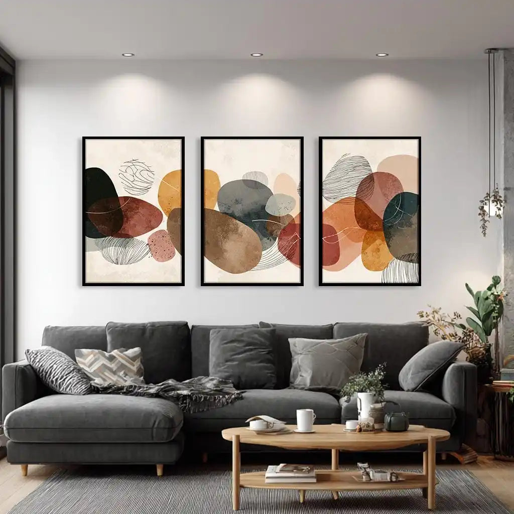3-Panel Abstract Canvas Wall Art Set — Modern Unframed Triptych Print for Living Room & Office