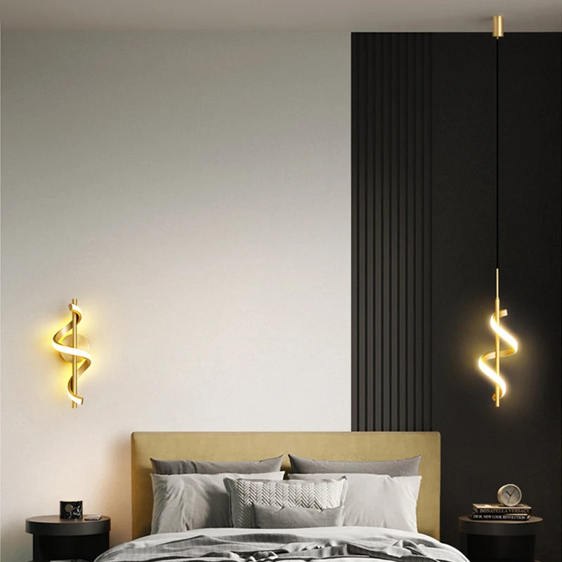 Nordic Copper LED Wall Sconce — 3-Color Switchable Bedside & Living Room Lamp in Black or Gold, 2 Styles