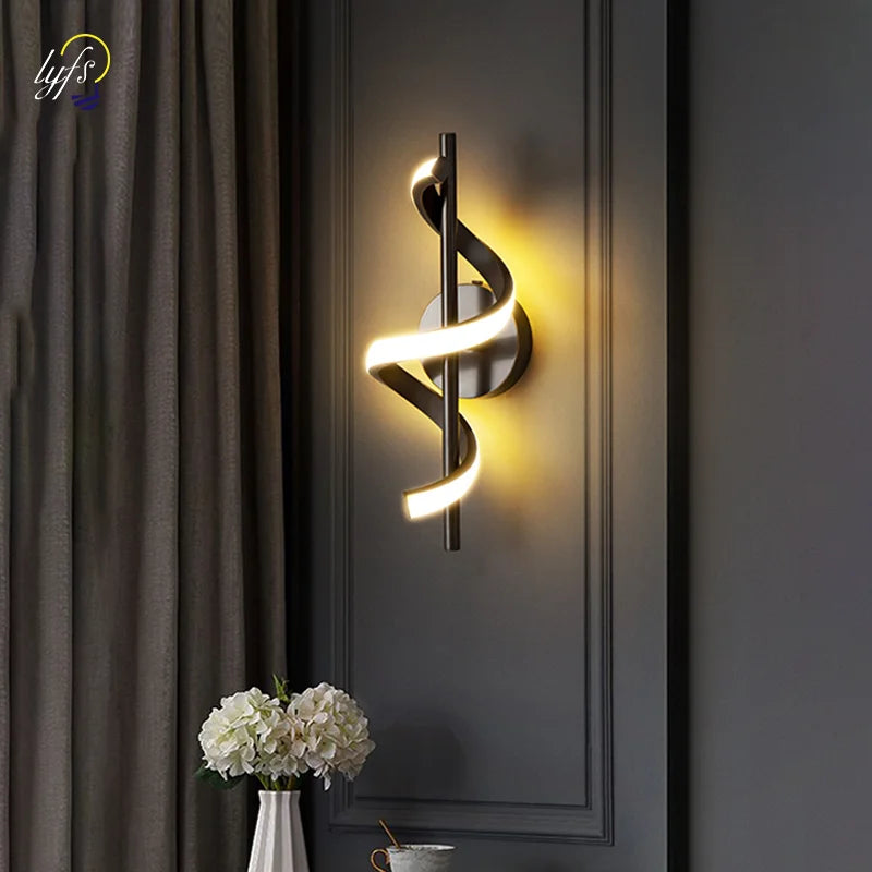 Nordic Copper LED Wall Sconce — 3-Color Switchable Bedside & Living Room Lamp in Black or Gold, 2 Styles