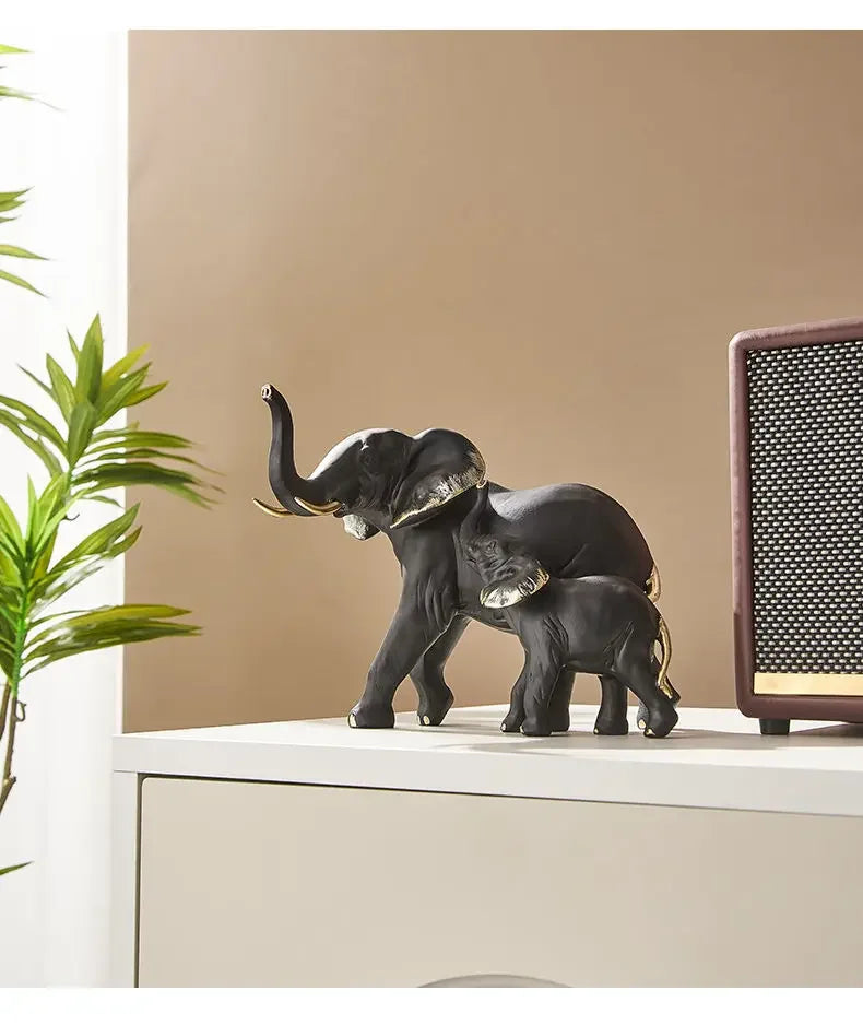 Modern Resin Elephant Statue Pair — Decorative Animal Figurine Sculpture for Living Room & Shelf