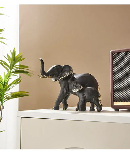 Modern Resin Elephant Statue Pair — Decorative Animal Figurine Sculpture for Living Room & Shelf