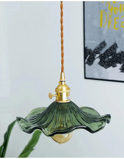 Art Deco Copper Glass Pendant Light — Colorful Edison Ceiling Chandelier for Bedroom, Living Room & Bar