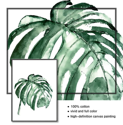 Scandinavian Tropical Leaves Canvas Poster — Unframed Green Botanical Wall Art in 11 Sizes