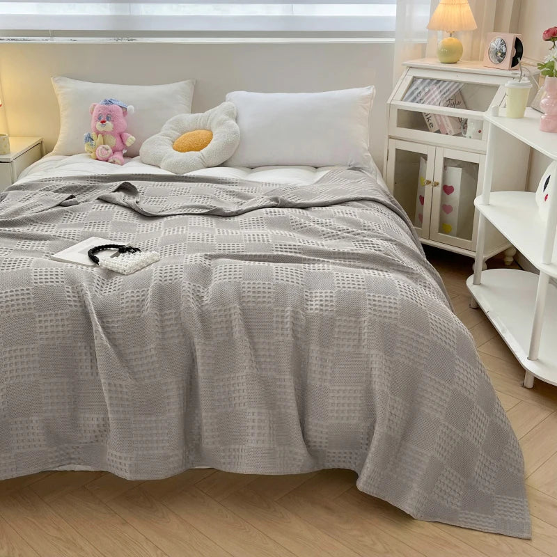 100% Cotton Waffle Knit Throw Blanket — Soft Breathable Sofa & Bed Throw