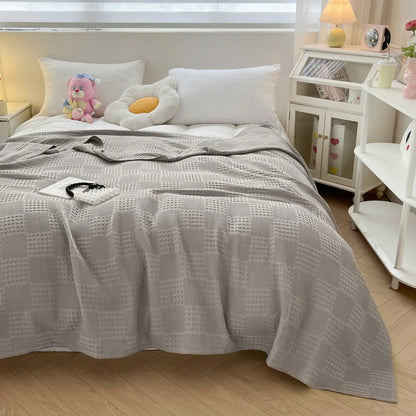 100% Cotton Waffle Knit Throw Blanket — Soft Breathable Sofa & Bed Throw