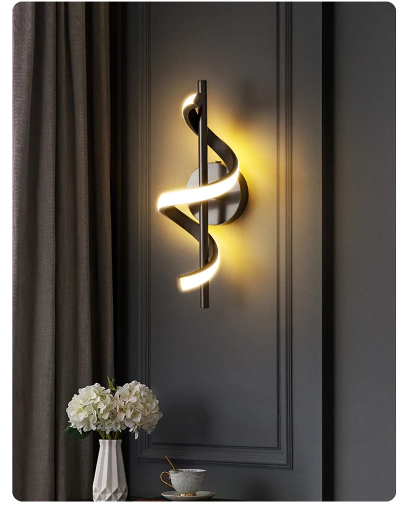 Nordic Copper LED Wall Sconce — 3-Color Switchable Bedside & Living Room Lamp in Black or Gold, 2 Styles