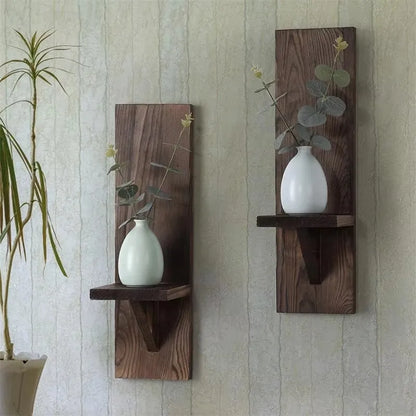 Art Deco Wooden Wall-Mounted Vase Display Rack — Wall Hanging Shelf for Vases, Candles & Home Decor
