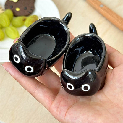 Ceramic Cat-Shaped Mini Dipping Plate — 4-Inch Side Dish & Decorative Cat Bowl in Black or Yellow
