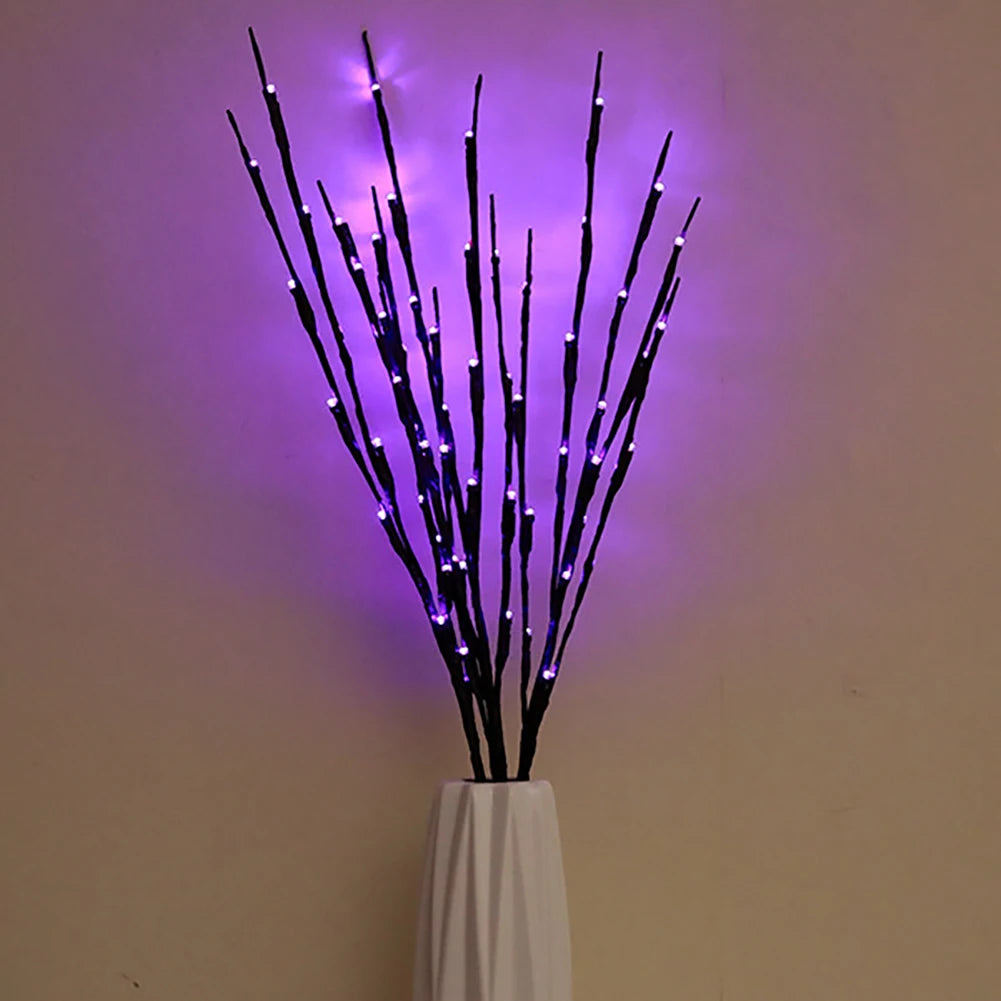 LED Willow Branch Twig Lamp — 20-Bulb Bendable Vase Light for Bedroom & Home Decor in 6 Colors