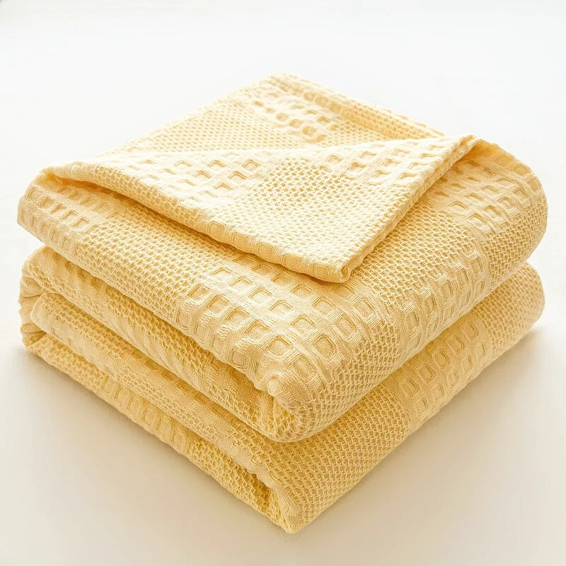 100% Cotton Waffle Knit Throw Blanket — Soft Breathable Sofa & Bed Throw