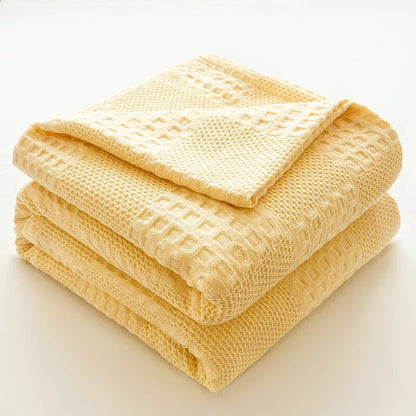 100% Cotton Waffle Knit Throw Blanket — Soft Breathable Sofa & Bed Throw
