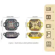 Bohemian Double Ear Ceramic Salad Plate — 9-Inch Square Pasta Dish, Oven & Microwave Safe in 8 Colors
