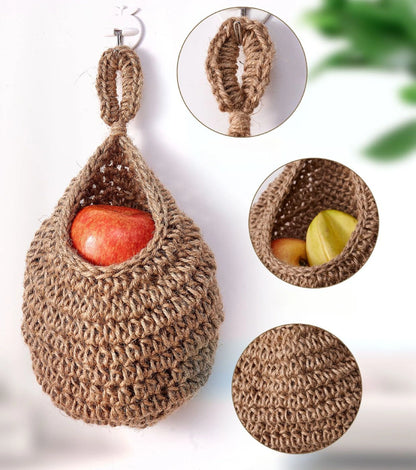 Handwoven Hanging Wall Basket — Natural Plant Fiber Fruit, Vegetable & Plant Organizer