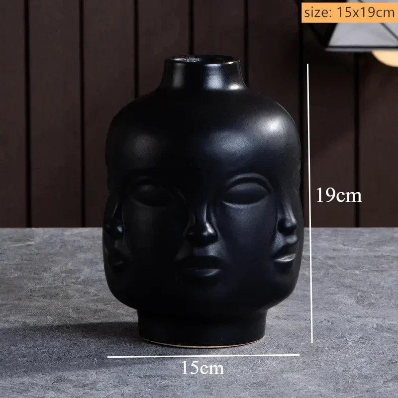 Ceramic Human Face Sculpture Vase — Handmade Nordic Art Flower Pot & Candlestick for Home Decor