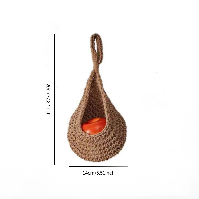 Handwoven Hanging Wall Basket — Natural Plant Fiber Fruit, Vegetable & Plant Organizer