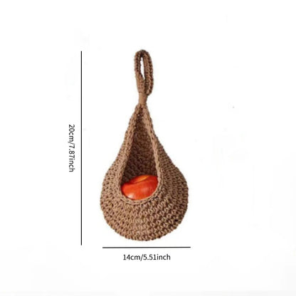Handwoven Hanging Wall Basket — Natural Plant Fiber Fruit, Vegetable & Plant Organizer