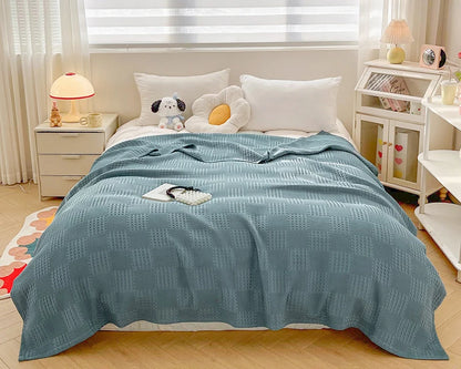 100% Cotton Waffle Knit Throw Blanket — Soft Breathable Sofa & Bed Throw