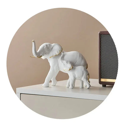 Modern Resin Elephant Statue Pair — Decorative Animal Figurine Sculpture for Living Room & Shelf
