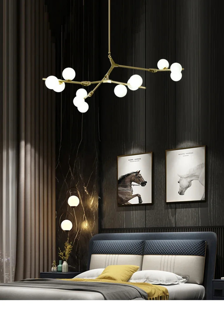 Modern Glass Ball Branch Chandelier — LED Ceiling Light for Living Room & Dining Room