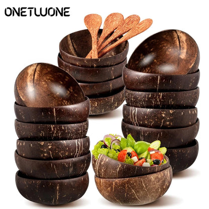 Natural Coconut Bowl Set — Eco-Friendly Wooden Bowl for Smoothies, Salads & Ramen