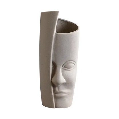 Ceramic Human Face Sculpture Vase — Handmade Nordic Art Flower Pot & Candlestick for Home Decor