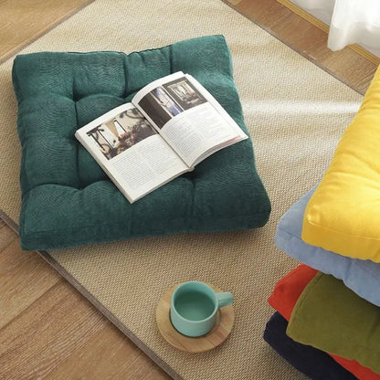 Corduroy Floor Meditation Cushion — Thick Tufted Square Yoga Seat Pillow