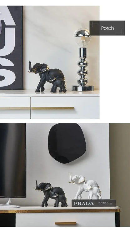 Modern Resin Elephant Statue Pair — Decorative Animal Figurine Sculpture for Living Room & Shelf