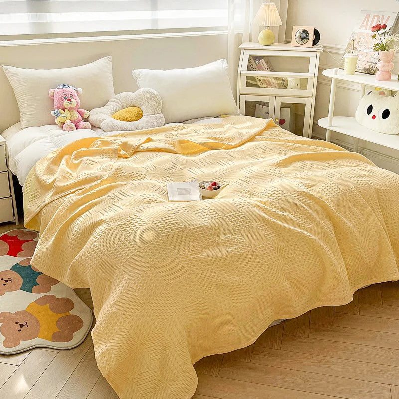 100% Cotton Waffle Knit Throw Blanket — Soft Breathable Sofa & Bed Throw
