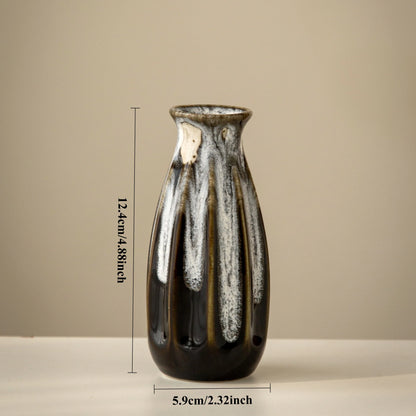 Japanese Kiln-Glazed Ceramic Vase — Handmade Retro Flower Arrangement Vase for Living Room & Foyer