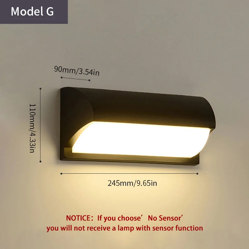 LED Outdoor Wall Lamp with Optional Radar Motion Sensor — IP55 Waterproof in 7 Models & 2 Color Temperatures