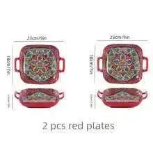 Bohemian Double Ear Ceramic Salad Plate — 9-Inch Square Pasta Dish, Oven & Microwave Safe in 8 Colors