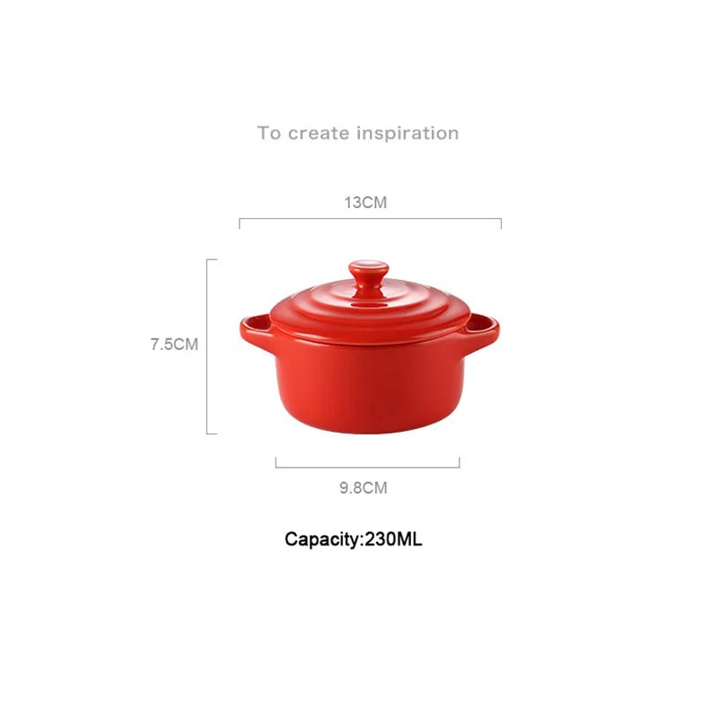 Ceramic Double Ear Bowl with Lid — Glazed Baking Bowl for Steamed Eggs, Soup & Pudding