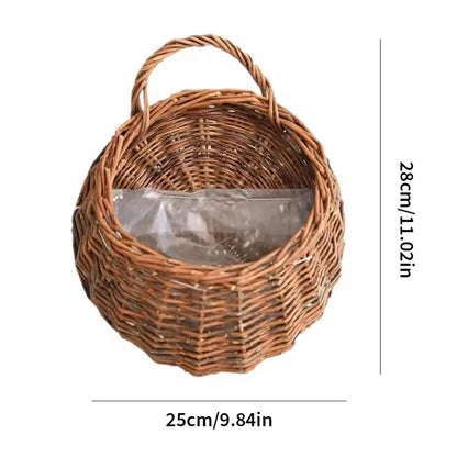 Handmade Wicker Rattan Wall Planter Basket — Natural Hanging Flower Pot for Indoor & Outdoor Garden Decor