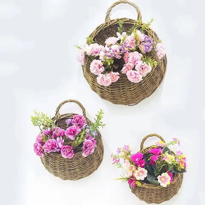 Handmade Wicker Rattan Wall Planter Basket — Natural Hanging Flower Pot for Indoor & Outdoor Garden Decor