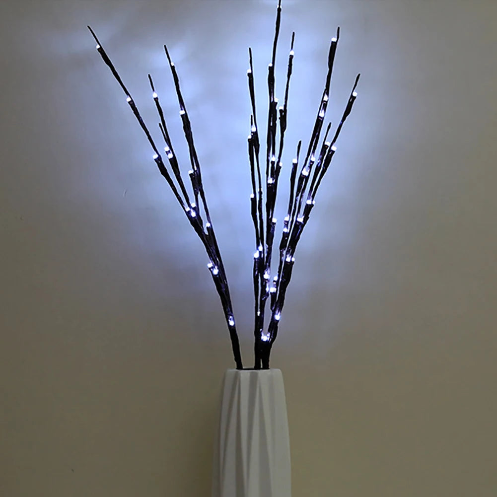 LED Willow Branch Twig Lamp — 20-Bulb Bendable Vase Light for Bedroom & Home Decor in 6 Colors