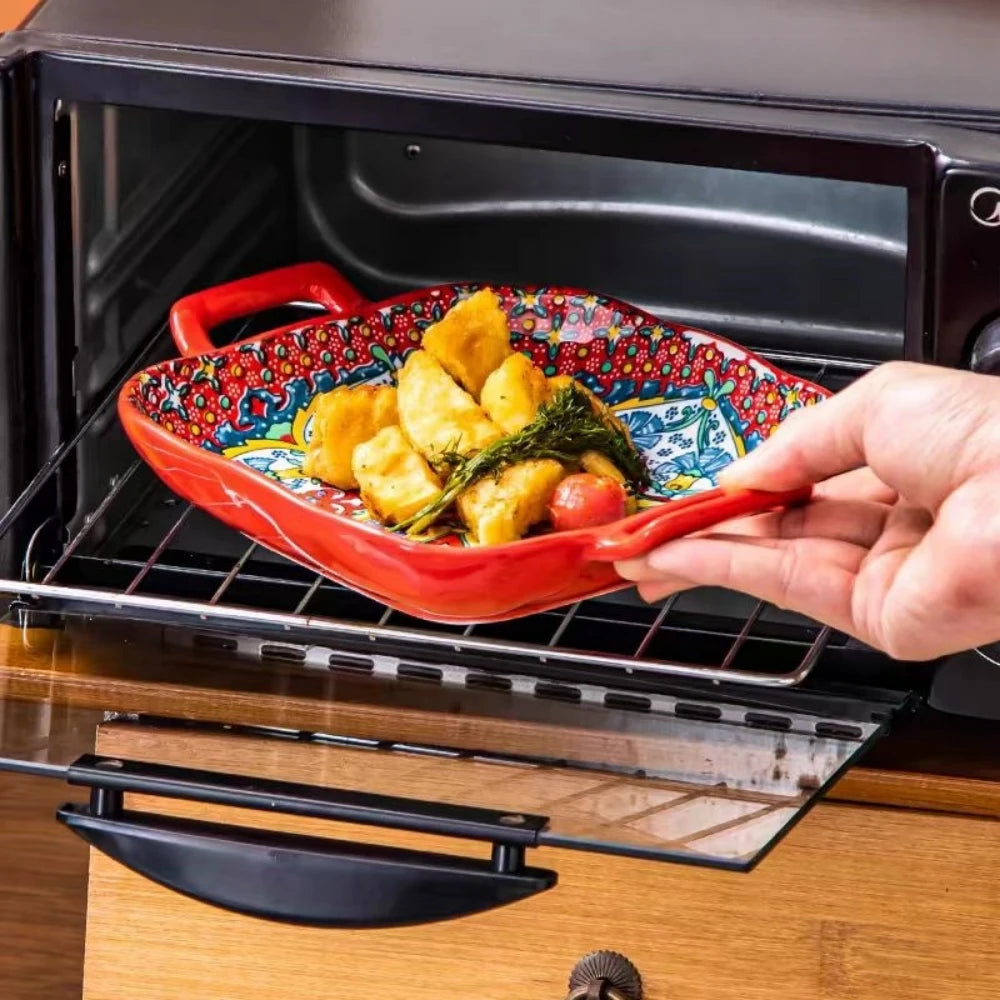 Bohemian Double Ear Ceramic Salad Plate — 9-Inch Square Pasta Dish, Oven & Microwave Safe in 8 Colors