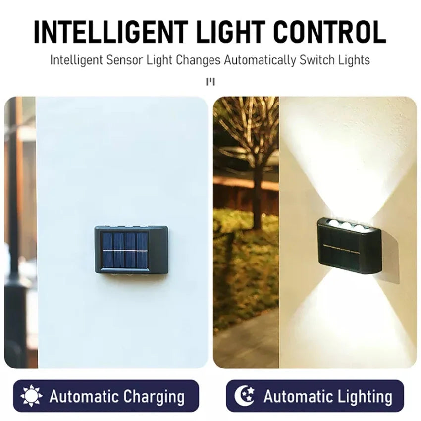 Solar Outdoor Wall Lamp — IP65 Waterproof Up & Down Warm Light for Garden, Balcony & Yard in 6 Sizes