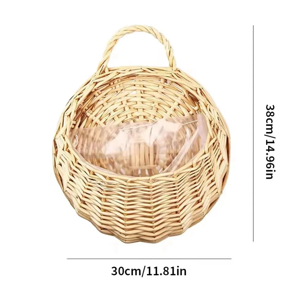 Handmade Wicker Rattan Wall Planter Basket — Natural Hanging Flower Pot for Indoor & Outdoor Garden Decor