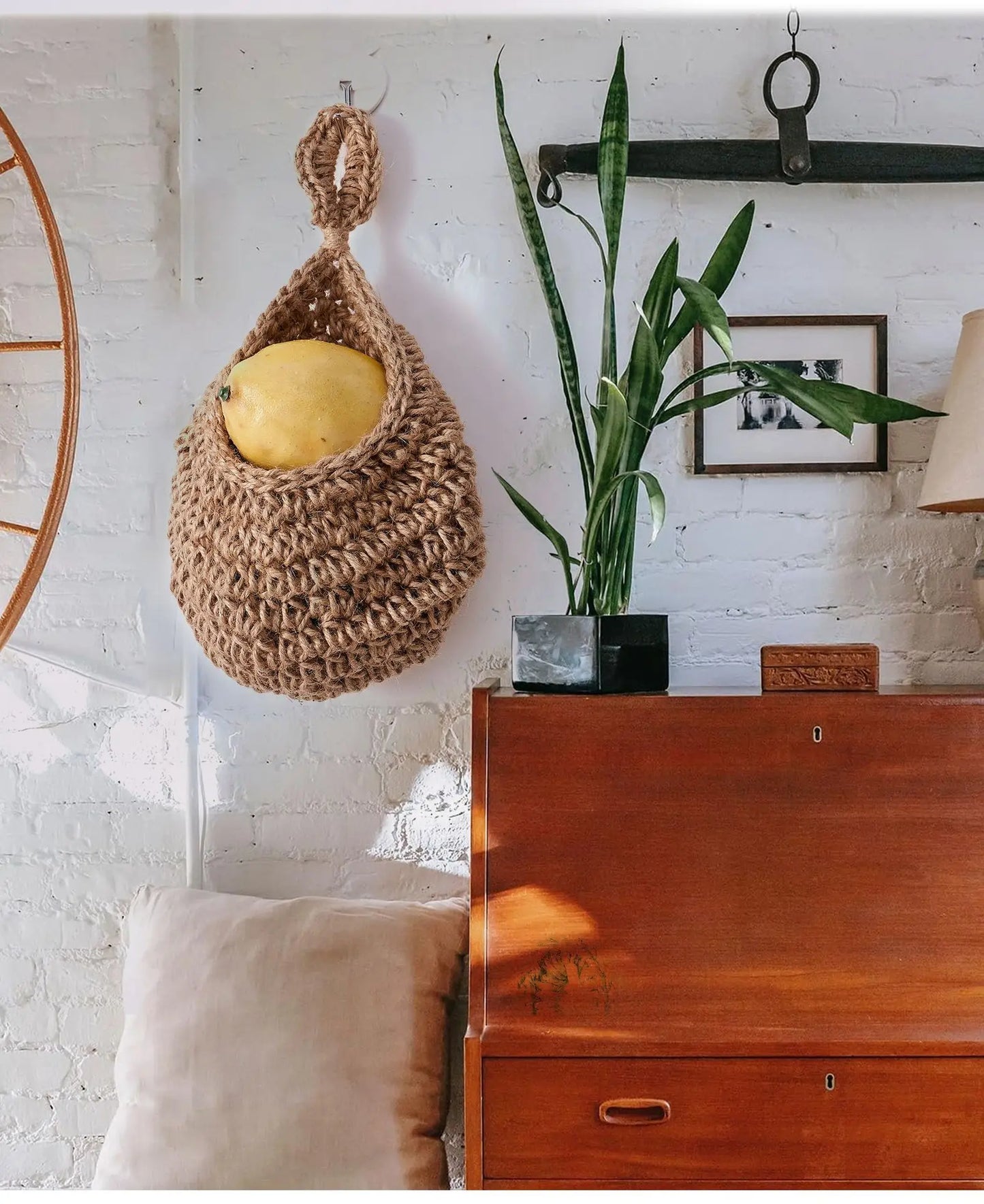 Handwoven Hanging Wall Basket — Natural Plant Fiber Fruit, Vegetable & Plant Organizer