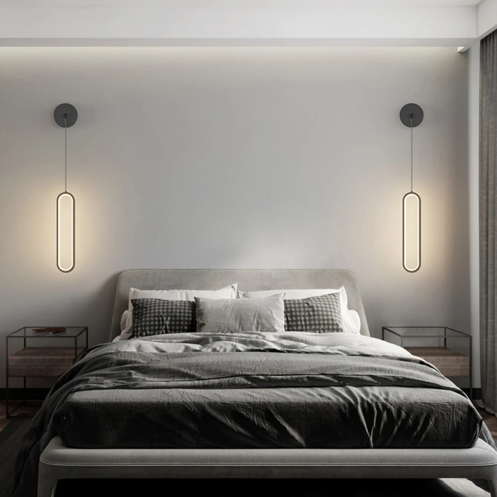 Modern Iron LED Wall Lamp — 3-Color Temperature Bedside & TV Background Light in Black or Gold
