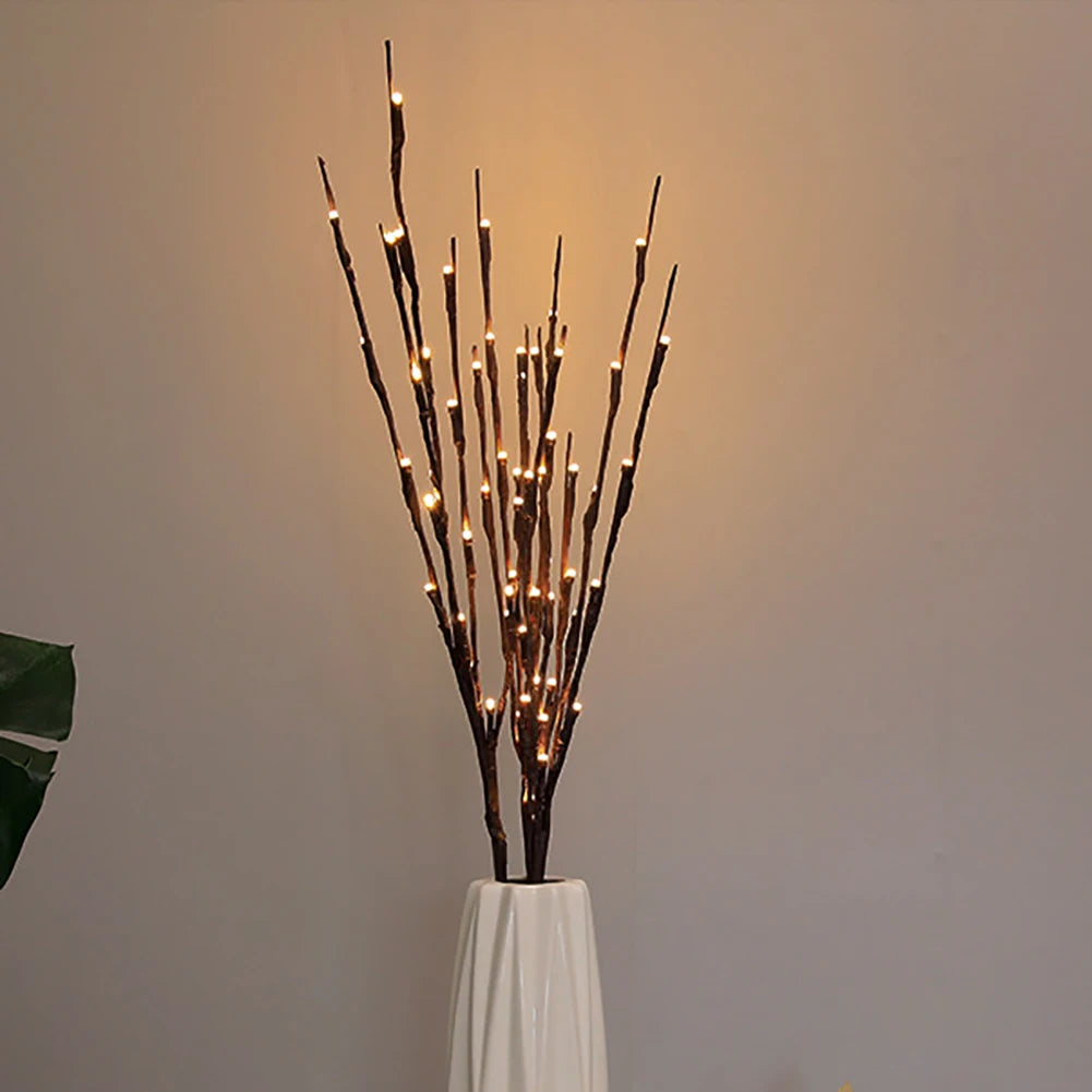 LED Willow Branch Twig Lamp — 20-Bulb Bendable Vase Light for Bedroom & Home Decor in 6 Colors