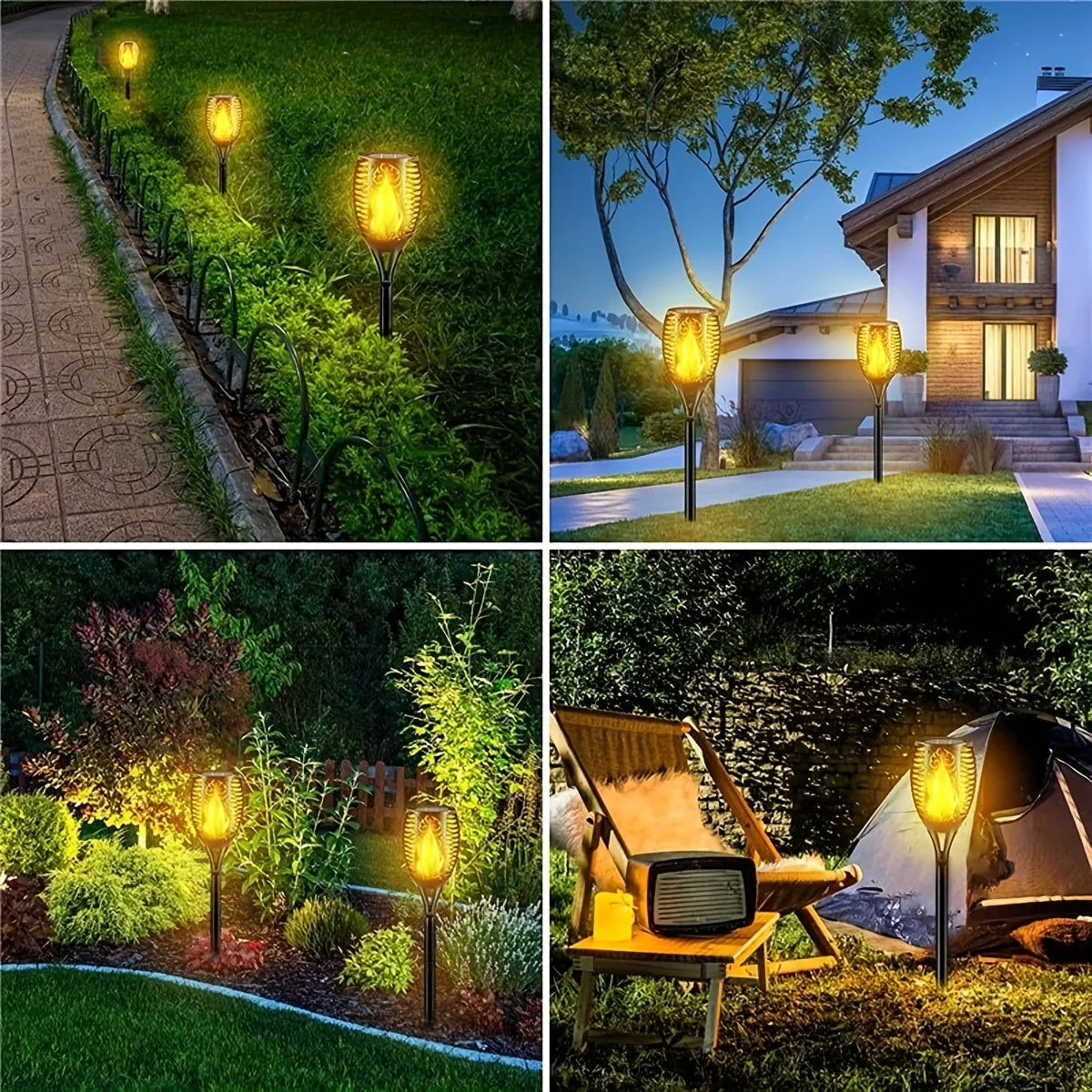 Solar Flame Torch Garden Light — 12-LED Flickering Dusk-to-Dawn Outdoor Stake Lamp, 1 to 12 Pack