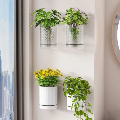 Self-Adhesive Wall Planter — Double Layer Hydroponic Hanging Flower Pot for Indoor Walls