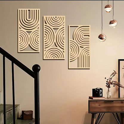 3-Piece Abstract Hollow Arch Wooden Wall Mural Set — Bohemian Wall Art for Kitchen, Bathroom & Living Room