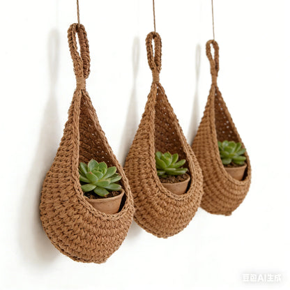 Handwoven Hanging Wall Basket — Natural Plant Fiber Fruit, Vegetable & Plant Organizer
