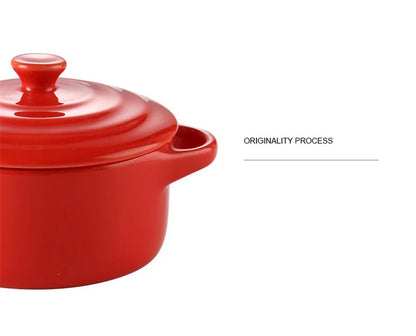 Ceramic Double Ear Bowl with Lid — Glazed Baking Bowl for Steamed Eggs, Soup & Pudding