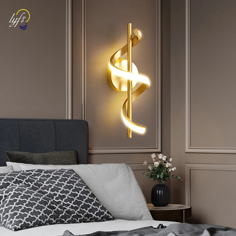 Nordic Copper LED Wall Sconce — 3-Color Switchable Bedside & Living Room Lamp in Black or Gold, 2 Styles